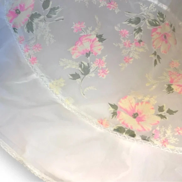 VTG Layered Chiffon Blend Sheer Neon Pink Floral Print Kitchen Half Apron - Picture 3 of 7